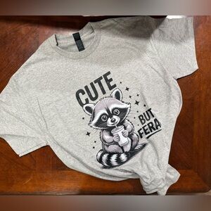 Cute But Feral Raccoon Graphic Tee - Gray